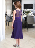 Helen A-Line Scoop Neck Tea-Length Chiffon Junior Bridesmaid Dress STAP0013569