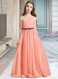 Stephanie A-Line One-Shoulder Floor-Length Chiffon Junior Bridesmaid Dress With Ruffle Bow(s) STAP0013570