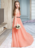 Stephanie A-Line One-Shoulder Floor-Length Chiffon Junior Bridesmaid Dress With Ruffle Bow(s) STAP0013570