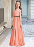 Stephanie A-Line One-Shoulder Floor-Length Chiffon Junior Bridesmaid Dress With Ruffle Bow(s) STAP0013570