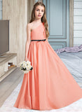 Stephanie A-Line One-Shoulder Floor-Length Chiffon Junior Bridesmaid Dress With Ruffle Bow(s) STAP0013570