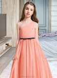 Stephanie A-Line One-Shoulder Floor-Length Chiffon Junior Bridesmaid Dress With Ruffle Bow(s) STAP0013570