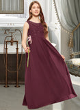 Rihanna A-Line Scoop Neck Floor-Length Chiffon Lace Junior Bridesmaid Dress With Beading Sequins STAP0013572