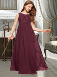 Rihanna A-Line Scoop Neck Floor-Length Chiffon Lace Junior Bridesmaid Dress With Beading Sequins STAP0013572