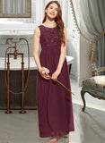 Rihanna A-Line Scoop Neck Floor-Length Chiffon Lace Junior Bridesmaid Dress With Beading Sequins STAP0013572