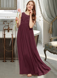 Rihanna A-Line Scoop Neck Floor-Length Chiffon Lace Junior Bridesmaid Dress With Beading Sequins STAP0013572