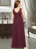 Rihanna A-Line Scoop Neck Floor-Length Chiffon Lace Junior Bridesmaid Dress With Beading Sequins STAP0013572