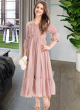 Sue A-Line Square Neckline Ankle-Length Chiffon Junior Bridesmaid Dress With Ruffle Lace STAP0013575