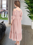 Sue A-Line Square Neckline Ankle-Length Chiffon Junior Bridesmaid Dress With Ruffle Lace STAP0013575