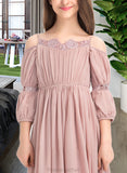 Sue A-Line Square Neckline Ankle-Length Chiffon Junior Bridesmaid Dress With Ruffle Lace STAP0013575