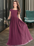 Arianna A-Line Square Neckline Floor-Length Chiffon Junior Bridesmaid Dress With Lace Bow(s) Pleated STAP0013576