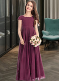 Arianna A-Line Square Neckline Floor-Length Chiffon Junior Bridesmaid Dress With Lace Bow(s) Pleated STAP0013576