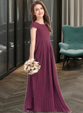 Arianna A-Line Square Neckline Floor-Length Chiffon Junior Bridesmaid Dress With Lace Bow(s) Pleated STAP0013576