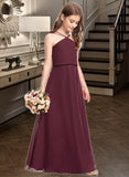 Yvonne A-Line V-neck Floor-Length Chiffon Junior Bridesmaid Dress STAP0013577