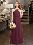 Yvonne A-Line V-neck Floor-Length Chiffon Junior Bridesmaid Dress STAP0013577