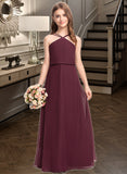 Yvonne A-Line V-neck Floor-Length Chiffon Junior Bridesmaid Dress STAP0013577