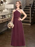 Yvonne A-Line V-neck Floor-Length Chiffon Junior Bridesmaid Dress STAP0013577