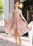 Kaelyn A-Line Square Neckline Asymmetrical Chiffon Lace Junior Bridesmaid Dress STAP0013580