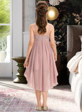 Kaelyn A-Line Square Neckline Asymmetrical Chiffon Lace Junior Bridesmaid Dress STAP0013580