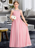 Ally A-Line Scoop Neck Floor-Length Chiffon Lace Junior Bridesmaid Dress With Ruffle Beading Sequins STAP0013582