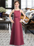 Charlotte A-Line Square Neckline Floor-Length Satin Junior Bridesmaid Dress With Bow(s) STAP0013585