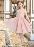 Brianna A-Line V-neck Knee-Length Chiffon Junior Bridesmaid Dress With Bow(s) STAP0013586