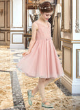 Brianna A-Line V-neck Knee-Length Chiffon Junior Bridesmaid Dress With Bow(s) STAP0013586