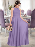 Willow A-Line Scoop Neck Floor-Length Chiffon Junior Bridesmaid Dress With Ruffle STAP0013588