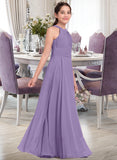 Willow A-Line Scoop Neck Floor-Length Chiffon Junior Bridesmaid Dress With Ruffle STAP0013588