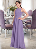 Willow A-Line Scoop Neck Floor-Length Chiffon Junior Bridesmaid Dress With Ruffle STAP0013588