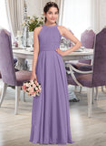 Willow A-Line Scoop Neck Floor-Length Chiffon Junior Bridesmaid Dress With Ruffle STAP0013588