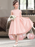 Dania A-Line Square Neckline Knee-Length Satin Junior Bridesmaid Dress With Bow(s) STAP0013593