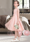 Dania A-Line Square Neckline Knee-Length Satin Junior Bridesmaid Dress With Bow(s) STAP0013593