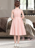 Dania A-Line Square Neckline Knee-Length Satin Junior Bridesmaid Dress With Bow(s) STAP0013593