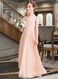 Mireya A-Line One-Shoulder Floor-Length Chiffon Junior Bridesmaid Dress With Ruffle STAP0013594