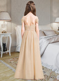 Jazmine A-Line Off-the-Shoulder Floor-Length Chiffon Junior Bridesmaid Dress With Ruffle STAP0013595