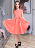 Suzanne A-Line Scoop Neck Knee-Length Chiffon Junior Bridesmaid Dress With Bow(s) STAP0013596