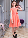 Suzanne A-Line Scoop Neck Knee-Length Chiffon Junior Bridesmaid Dress With Bow(s) STAP0013596