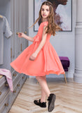 Suzanne A-Line Scoop Neck Knee-Length Chiffon Junior Bridesmaid Dress With Bow(s) STAP0013596