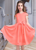 Suzanne A-Line Scoop Neck Knee-Length Chiffon Junior Bridesmaid Dress With Bow(s) STAP0013596