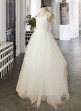 Aubrie A-Line Scoop Neck Floor-Length Tulle Lace Junior Bridesmaid Dress With Lace STAP0013598