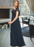 Precious A-Line V-neck Floor-Length Chiffon Junior Bridesmaid Dress With Bow(s) Cascading Ruffles STAP0013599