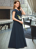 Precious A-Line V-neck Floor-Length Chiffon Junior Bridesmaid Dress With Bow(s) Cascading Ruffles STAP0013599