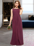 Livia A-Line Scoop Neck Floor-Length Chiffon Lace Junior Bridesmaid Dress With Ruffle Bow(s) STAP0013600