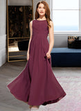 Livia A-Line Scoop Neck Floor-Length Chiffon Lace Junior Bridesmaid Dress With Ruffle Bow(s) STAP0013600