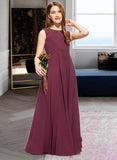 Livia A-Line Scoop Neck Floor-Length Chiffon Lace Junior Bridesmaid Dress With Ruffle Bow(s) STAP0013600