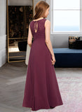 Livia A-Line Scoop Neck Floor-Length Chiffon Lace Junior Bridesmaid Dress With Ruffle Bow(s) STAP0013600