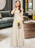 Allison A-Line V-neck Floor-Length Chiffon Junior Bridesmaid Dress With Cascading Ruffles STAP0013603