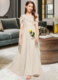 Allison A-Line V-neck Floor-Length Chiffon Junior Bridesmaid Dress With Cascading Ruffles STAP0013603