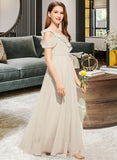 Allison A-Line V-neck Floor-Length Chiffon Junior Bridesmaid Dress With Cascading Ruffles STAP0013603